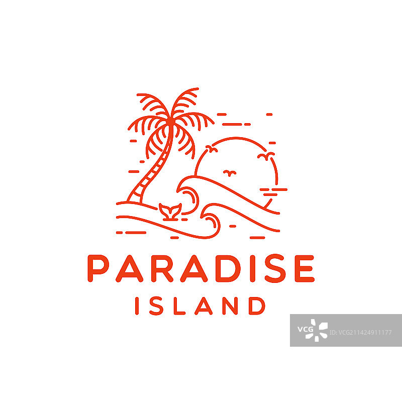 日落时分的天堂岛屿海洋海浪标志图片素材