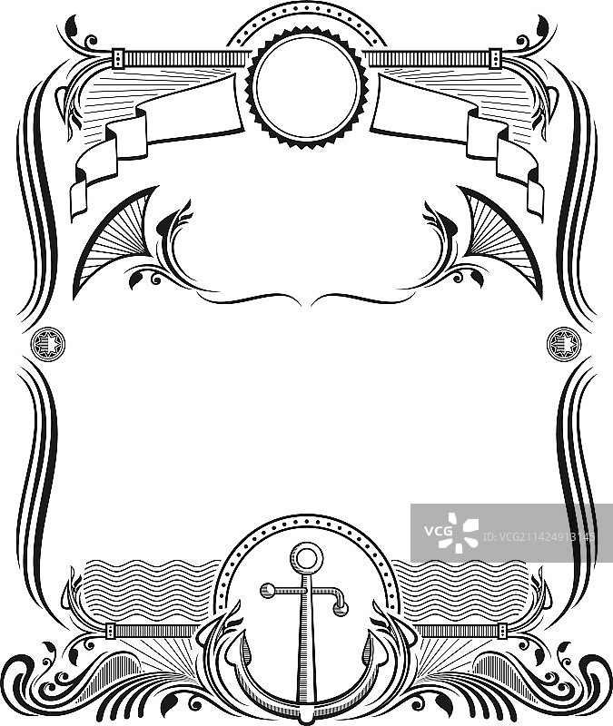 复古巴洛克风格航海锚边框图片素材