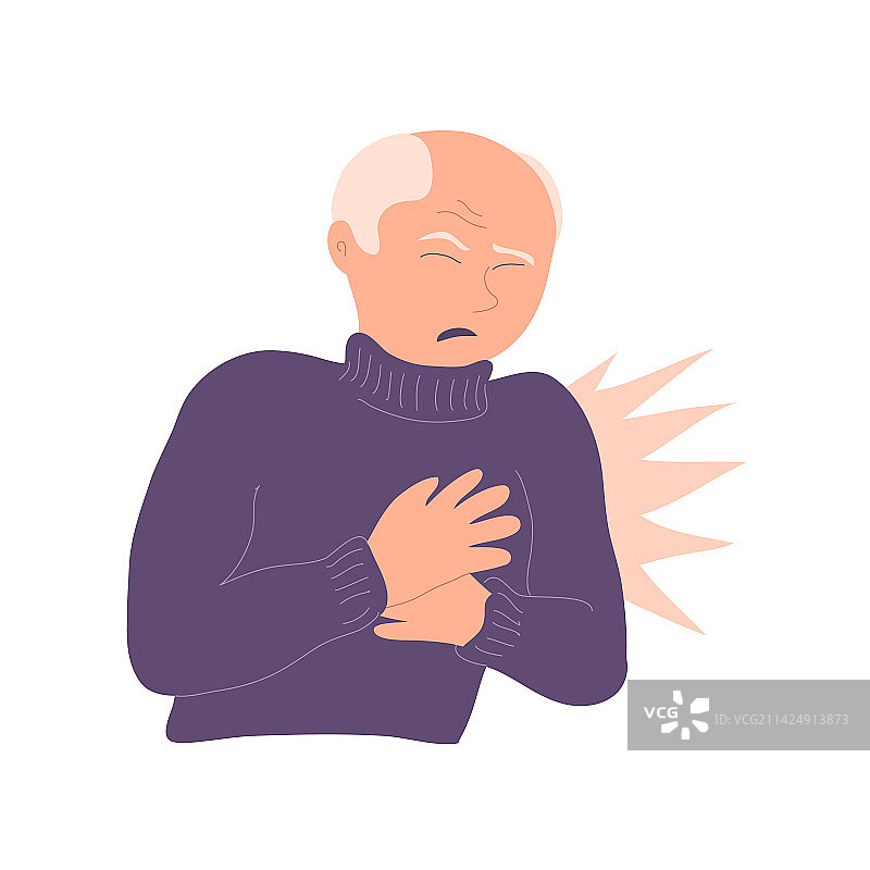 白底心脏疼痛的老年男人图片素材