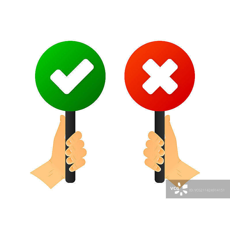 手持带有绿色勾号的标牌图片素材