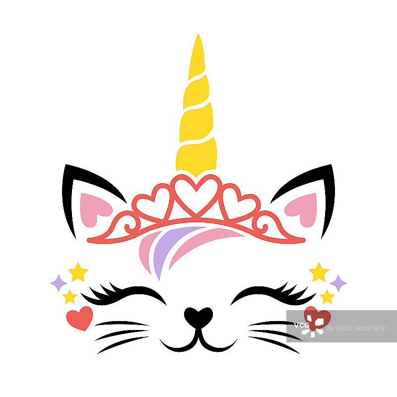 情人节可爱猫咪独角兽脸图片素材