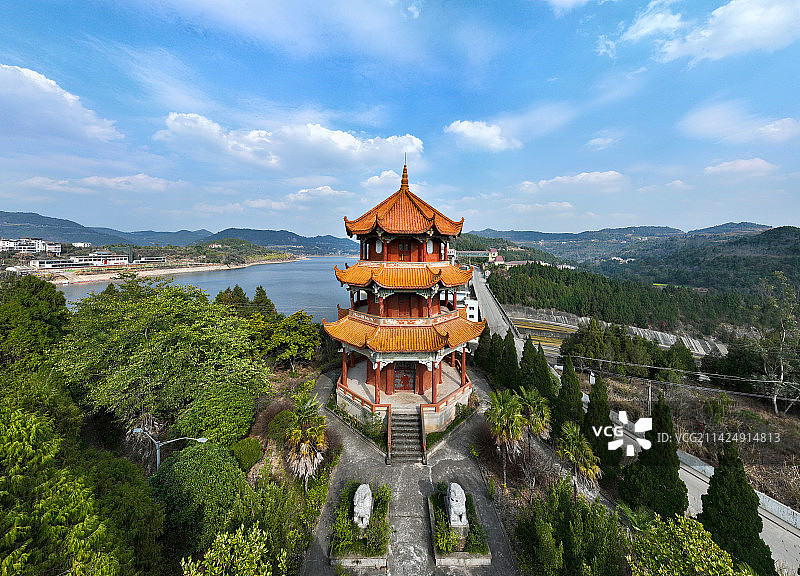 四川省南充市南部县升钟水库升钟湖景区航拍图片素材