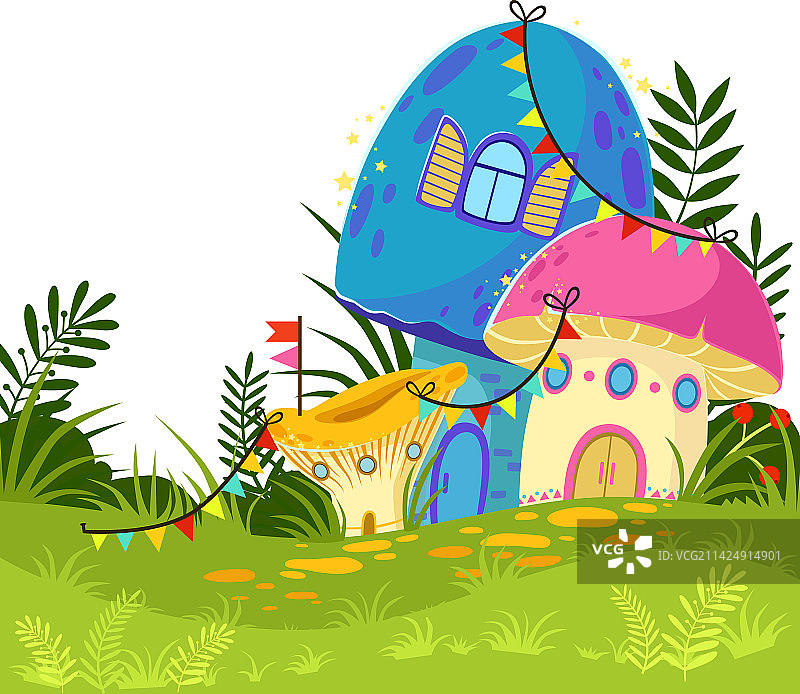 带门窗的奇幻蘑菇精灵图片素材