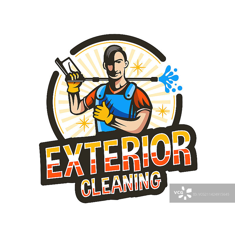 持高压清洗枪的男子吉祥物图片素材