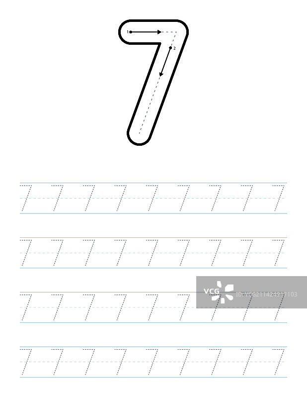 儿童数字7描绘练习册图片素材