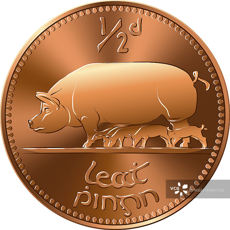 爱尔兰货币：十进制前的金色半便士硬币图片素材