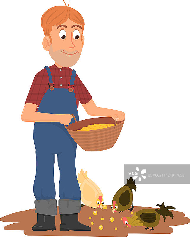 农民喂鸡卡通人物图片素材