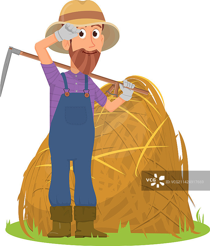 疲惫的农民堆放干草卡通农场工作图片素材