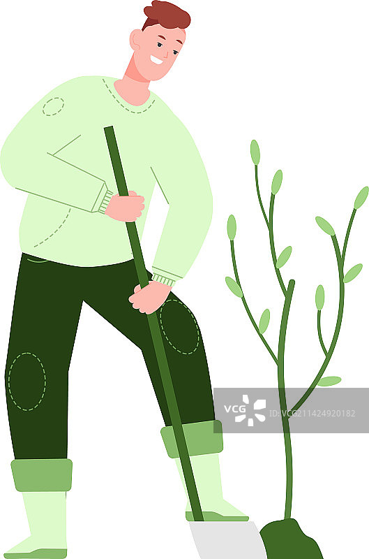 快乐的男人植树生态志愿者角色图片素材