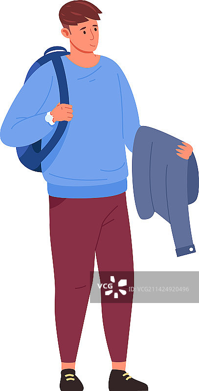 手拿夹克的男青年学生图片素材