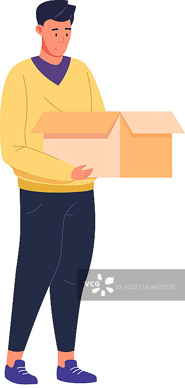 年轻男人打开纸板箱图片素材