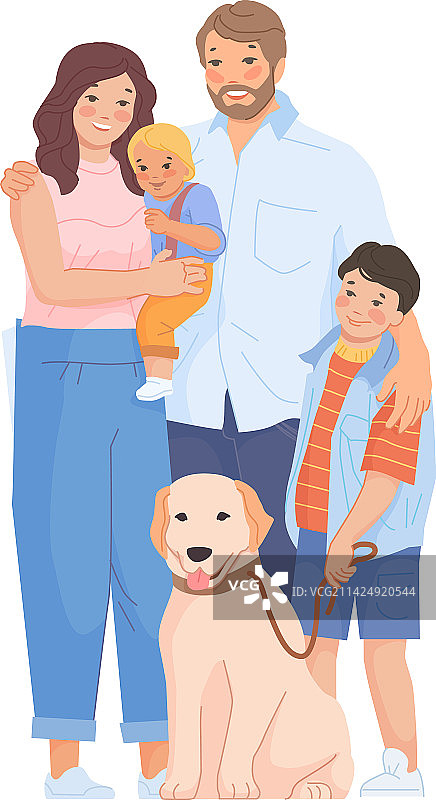 快乐的夫妇与孩子和狗微笑的家庭图片素材
