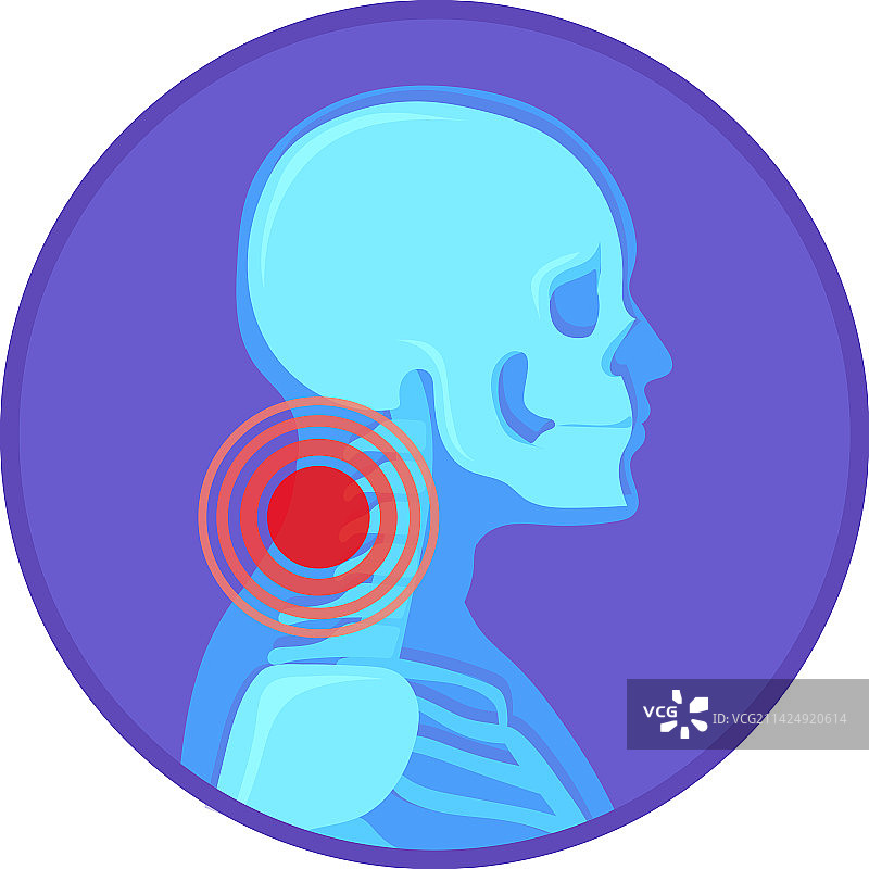 颈部疼痛圆形图标人体骨骼解剖图片素材