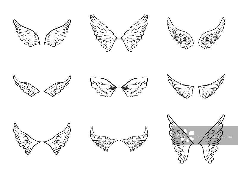 黑色轮廓翅膀图标集合图片素材