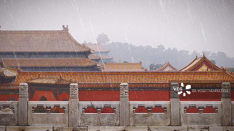 下雨故宫的景色图片素材