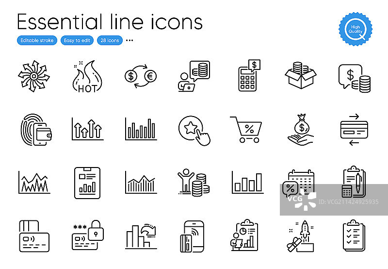 促销热卖锁和预算利润线性图标图片素材