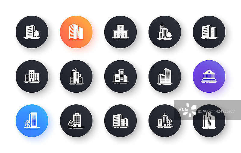 建筑图标：银行、酒店、法院、城市图片素材