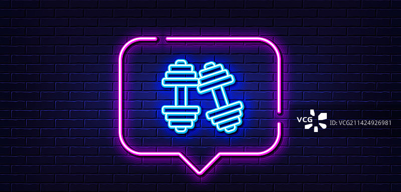 哑铃线性图标健身器材霓虹灯标志图片素材