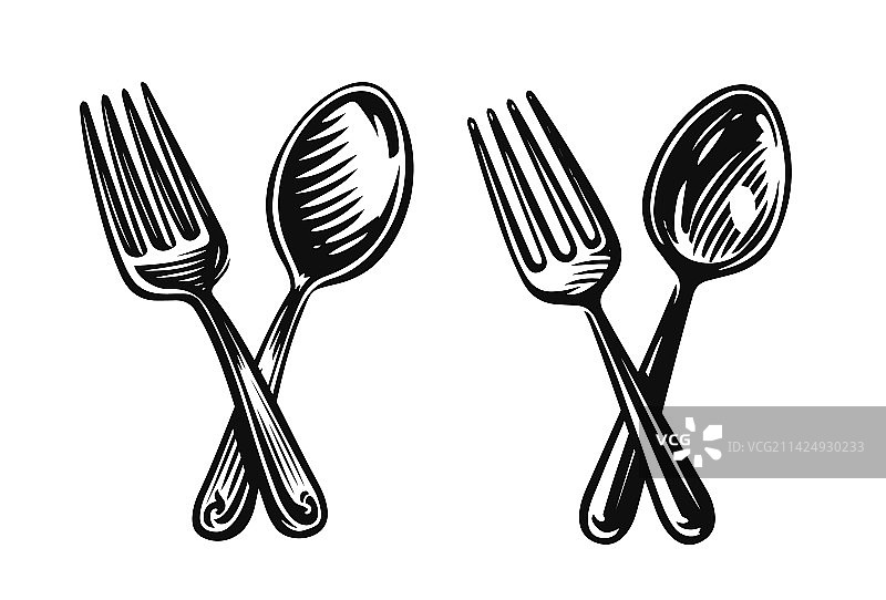 交叉的餐叉和勺子图标食品符号设计图片素材