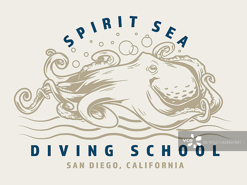 潜水学校复古彩色标志图片素材