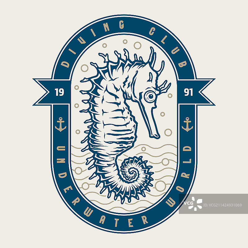 复古彩色海马标志图片素材