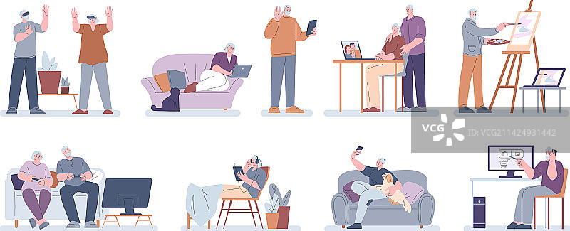 老年人使用小工具和数字设备图片素材