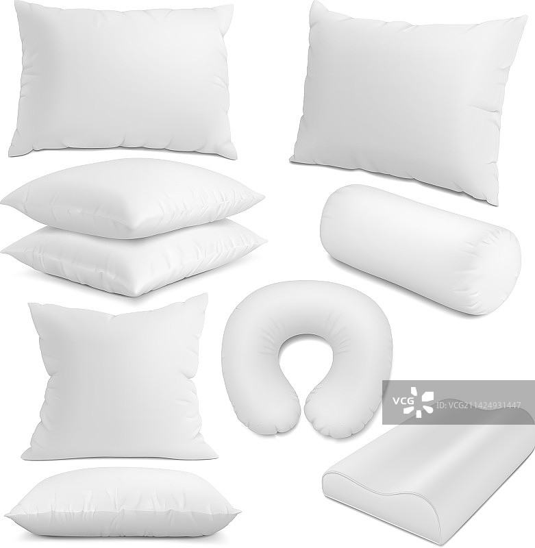 逼真白色枕头样机，夜间用枕头图片素材