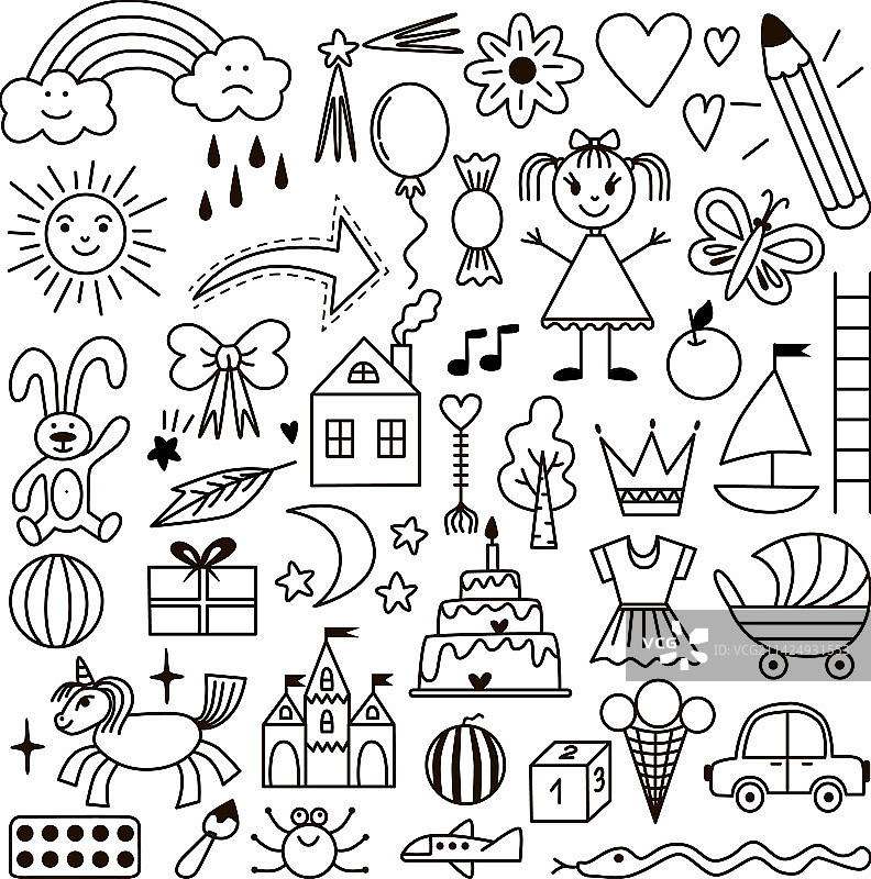 学龄前儿童涂鸦图标图片素材