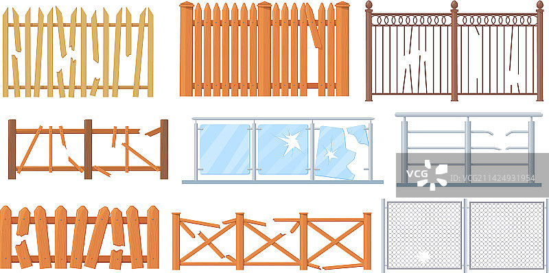 损坏的栅栏：破损的木板图片素材