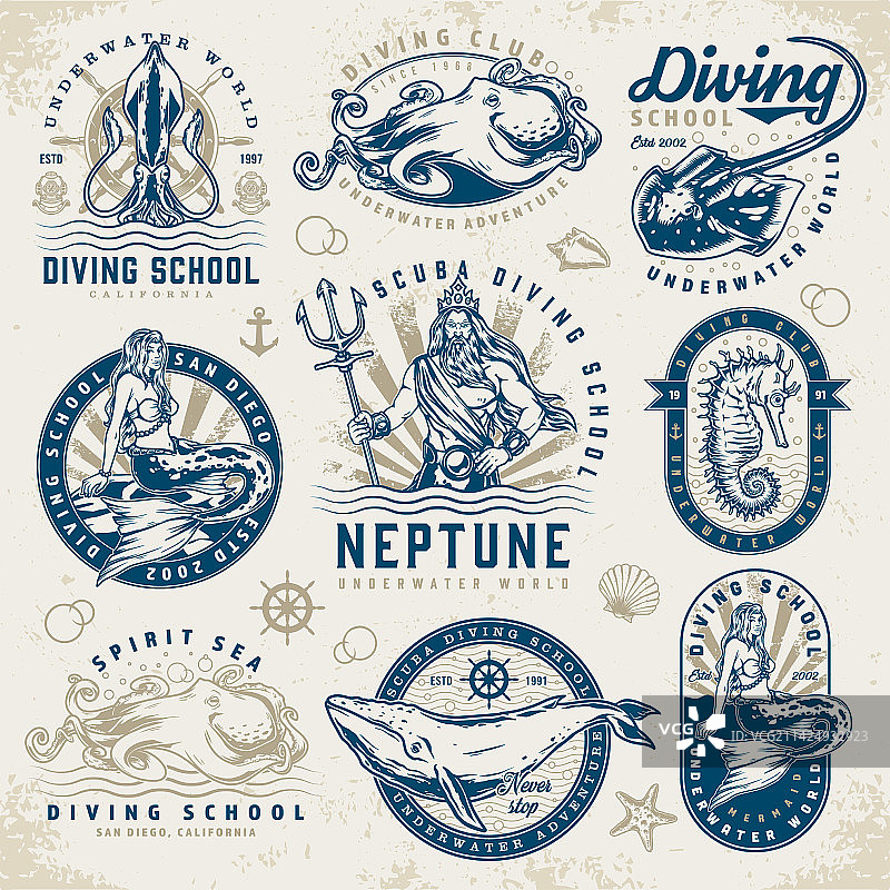 海底世界彩色标志合集图片素材