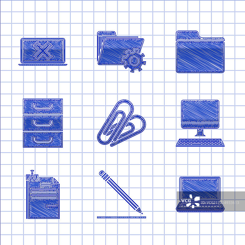 纸质曲别针、铅笔和橡皮图片素材