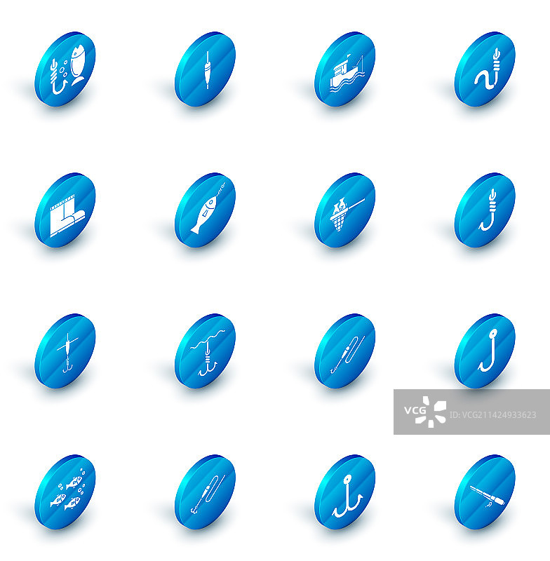 带有钓竿的浮动渔船集合图片素材