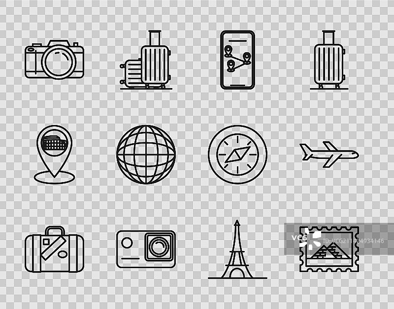 旅行行李箱、贴纸和邮政素材图片素材