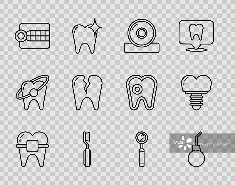 带牙套的牙齿与灌肠梨线条设计图片素材