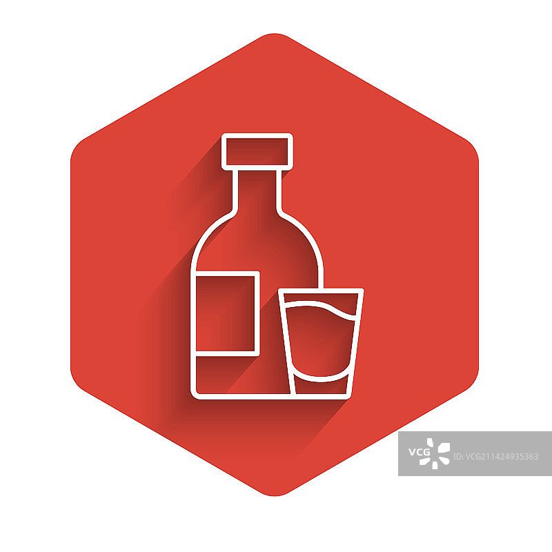 伏特加酒瓶与玻璃杯白色线条图标图片素材