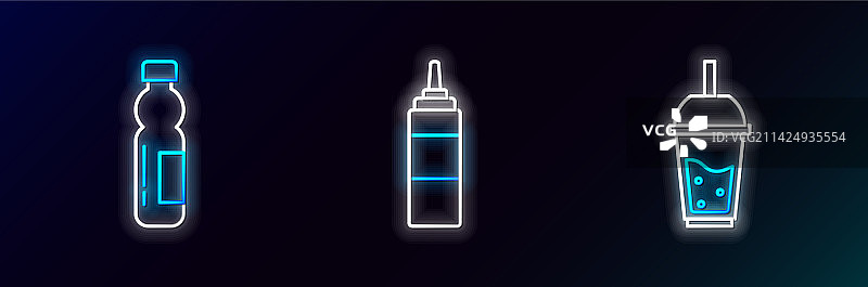 线条集：柠檬水玻璃杯与吸管图片素材