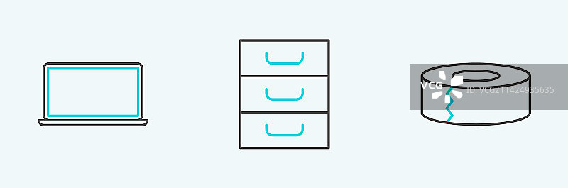 线性图标 透明胶带 笔记本电脑 文件抽屉图片素材