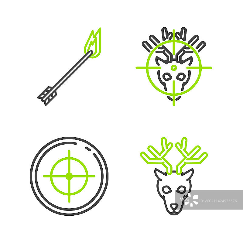 线条图标：带鹿角的鹿头与射击靶标图片素材