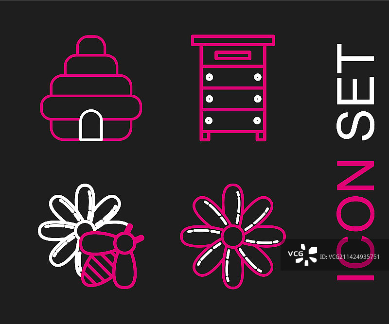 鲜花蜜蜂，蜂巢线条图片素材