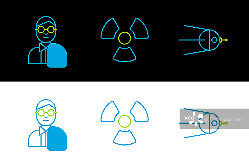 卫星科学家和放射性图标线条图片素材