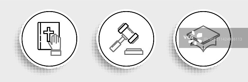 毕业帽、誓言、圣经线条图片素材