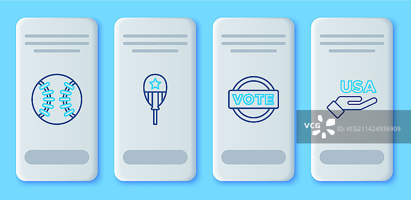 气球、投票、棒球与美国国旗线条素材图片素材