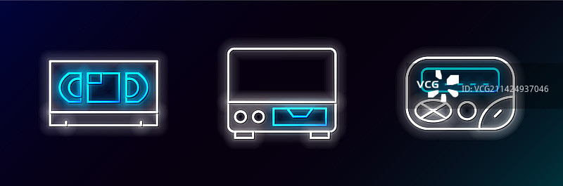 线条寻呼机，VHS录像带和旧图片素材