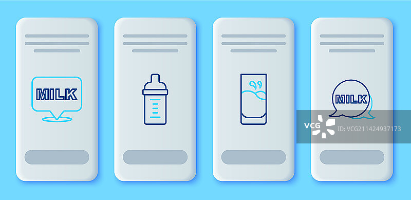 奶瓶、玻璃杯牛奶线条图标合集图片素材