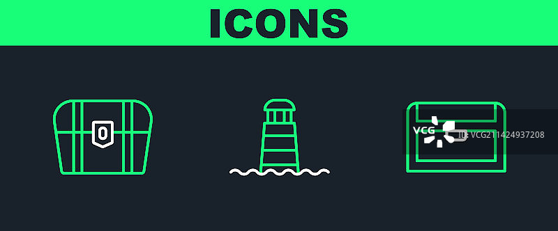 古董宝箱和灯塔图片素材