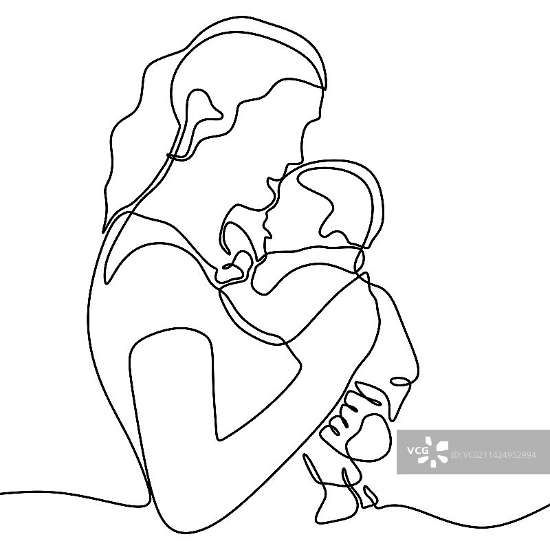 连续线条画母婴亲吻图片素材