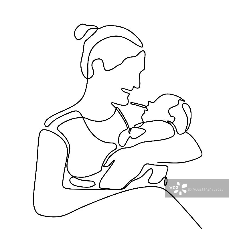 母亲和婴儿连续线条画图片素材