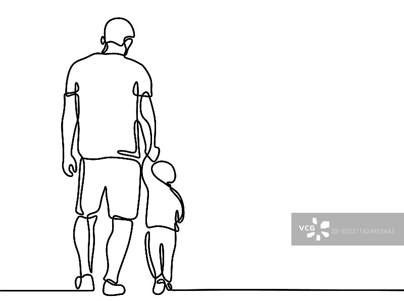父亲和儿子的连续线条画图片素材