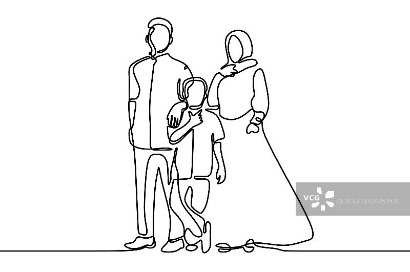 单线条穆斯林家庭伊斯兰宗教图片素材