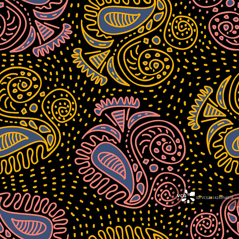 手绘佩斯利蜡染风格无缝图案图片素材
